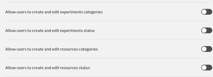 admin panel option for users editing categories and status