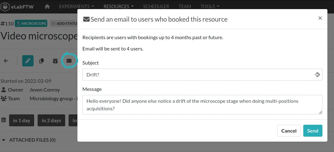 send notification to resource users