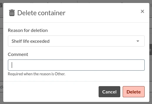 Container deletion reason